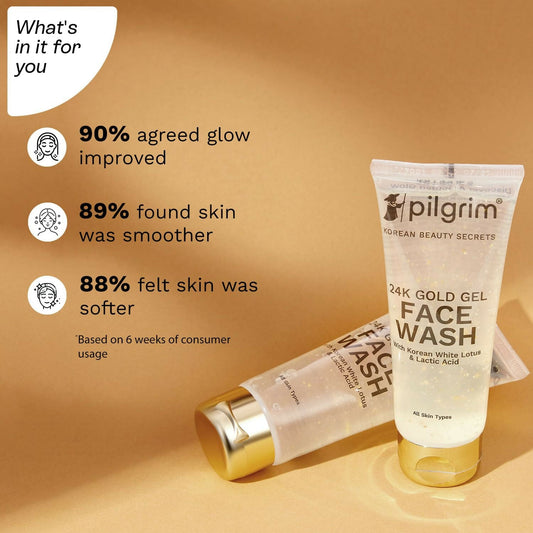 Pilgrim 24k Gold Gel Facewash with Korean White Lotus For Glowing Skin, Reduce Dark Spot And Improves Skin Texture - Swadesiicart