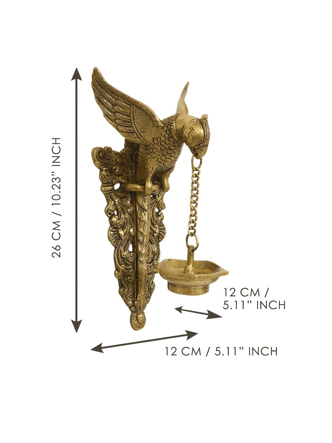 eCraftIndia Gold-Toned Handcrafted Bird Wall Hanging with Diya for 5 wicks | Swadesiicart