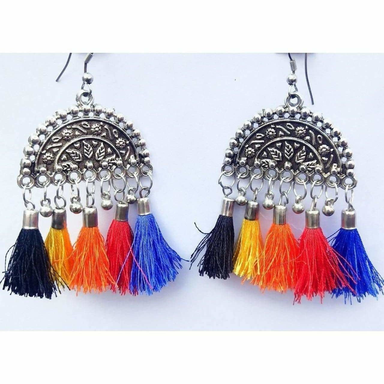 MS Fashion India Ethnic Design Silver Thread Hanging Earrings | Swadesiicart