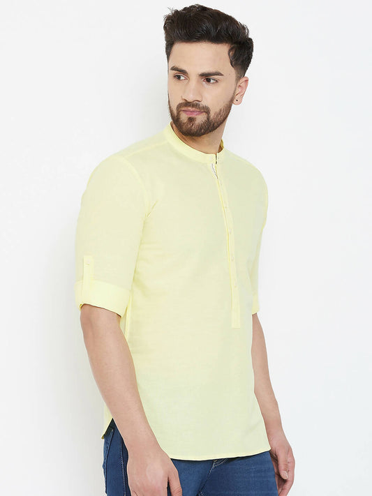 Even Apparels Yellow Color Band Collar Pure Cotton Men's Kurta | Swadesiicart