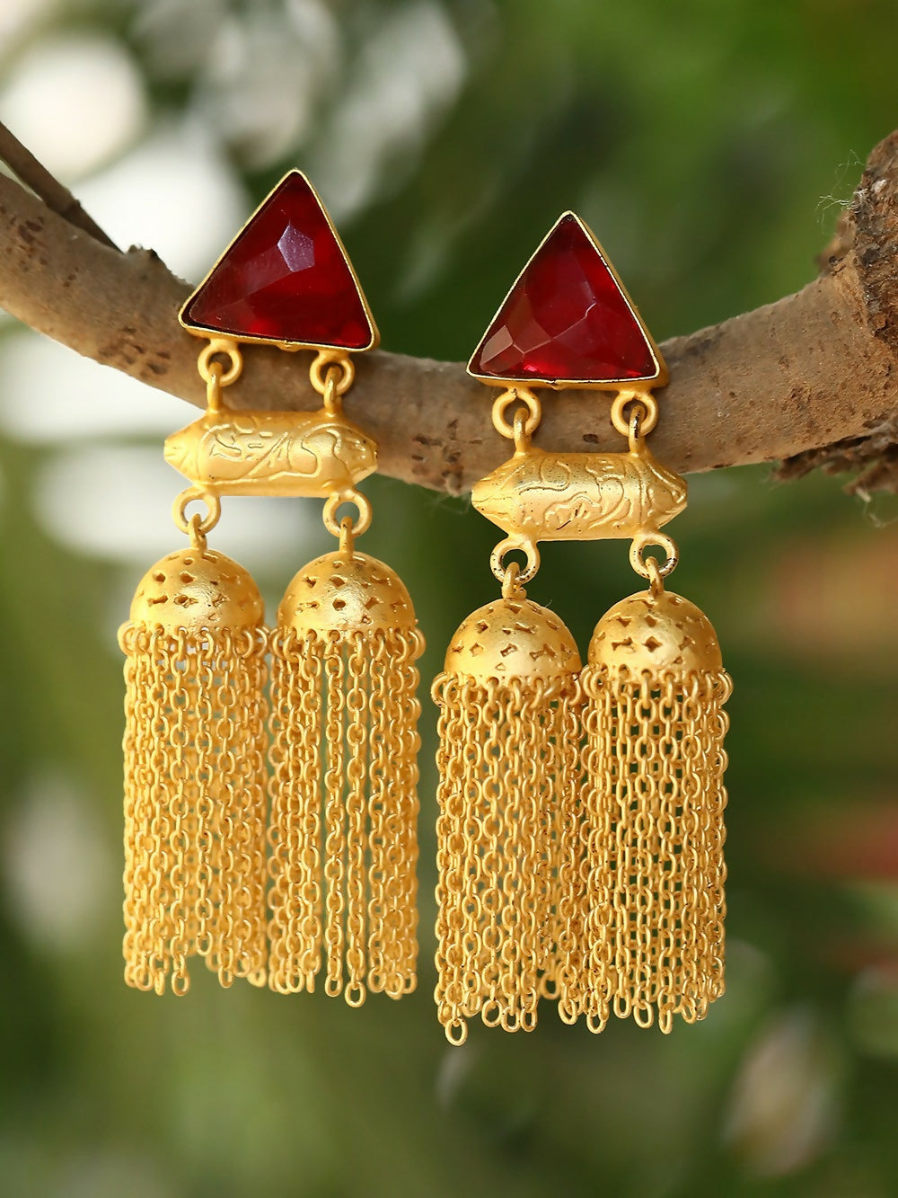 Joban Fashion Women Red Stone Matte Gold Jhumka | Swadesiicart