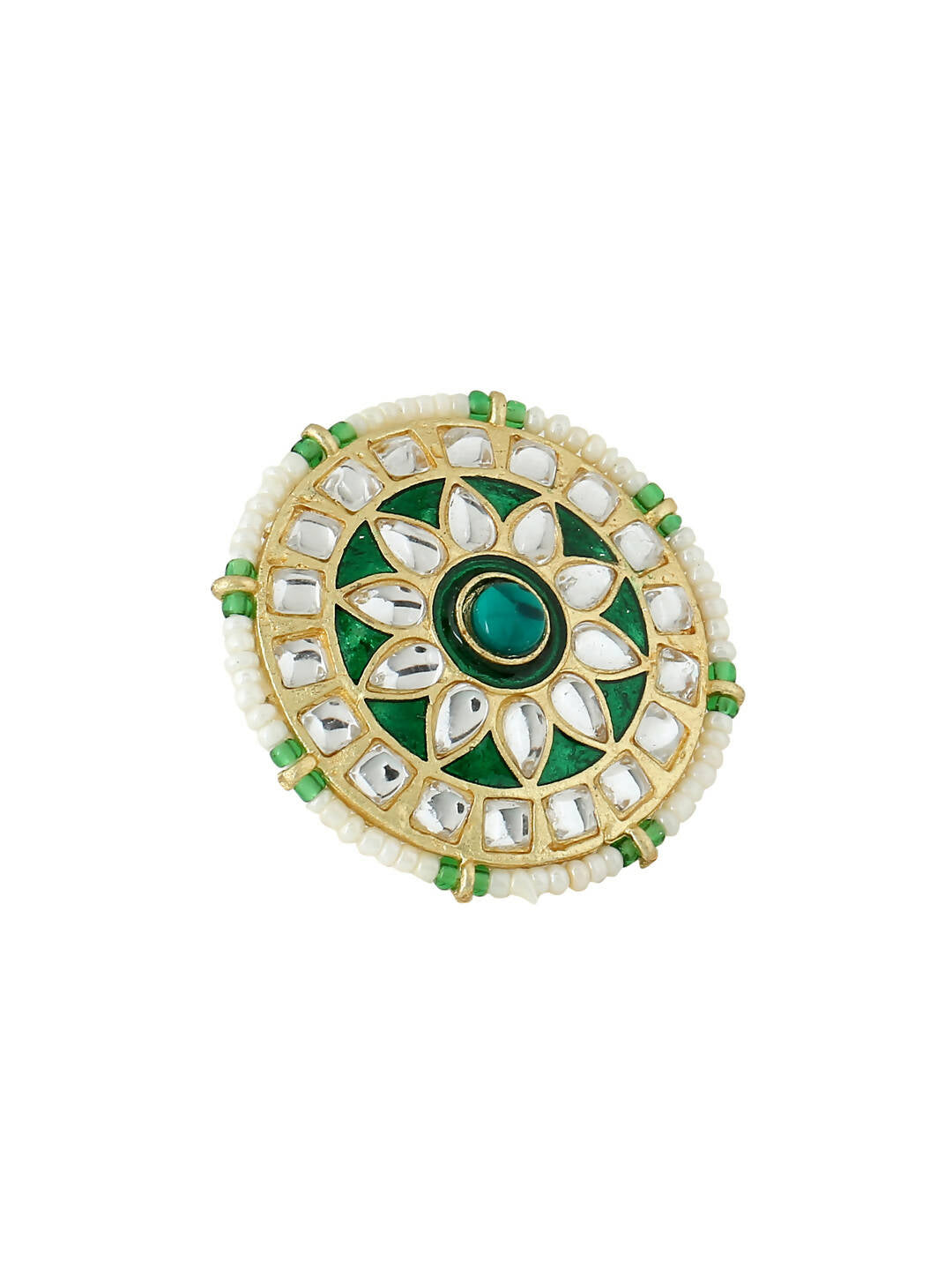 NVR Women's Traditional Kundan Meenakari Gold-Polished Ajustable Finger Ring | Swadesiicart