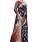 Vamika Ethnic Fire Navy Blue Weaving Banarasi Jacquard Saree | Swadesiicart