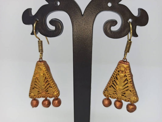 Terracotta Boho Ear Hangings-Copper Gold | Swadesiicart