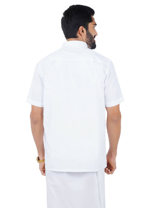 Ramraj Cotton Mens Half Sleeve Formal 100 % Cotton White Shirt | Swadesiicart