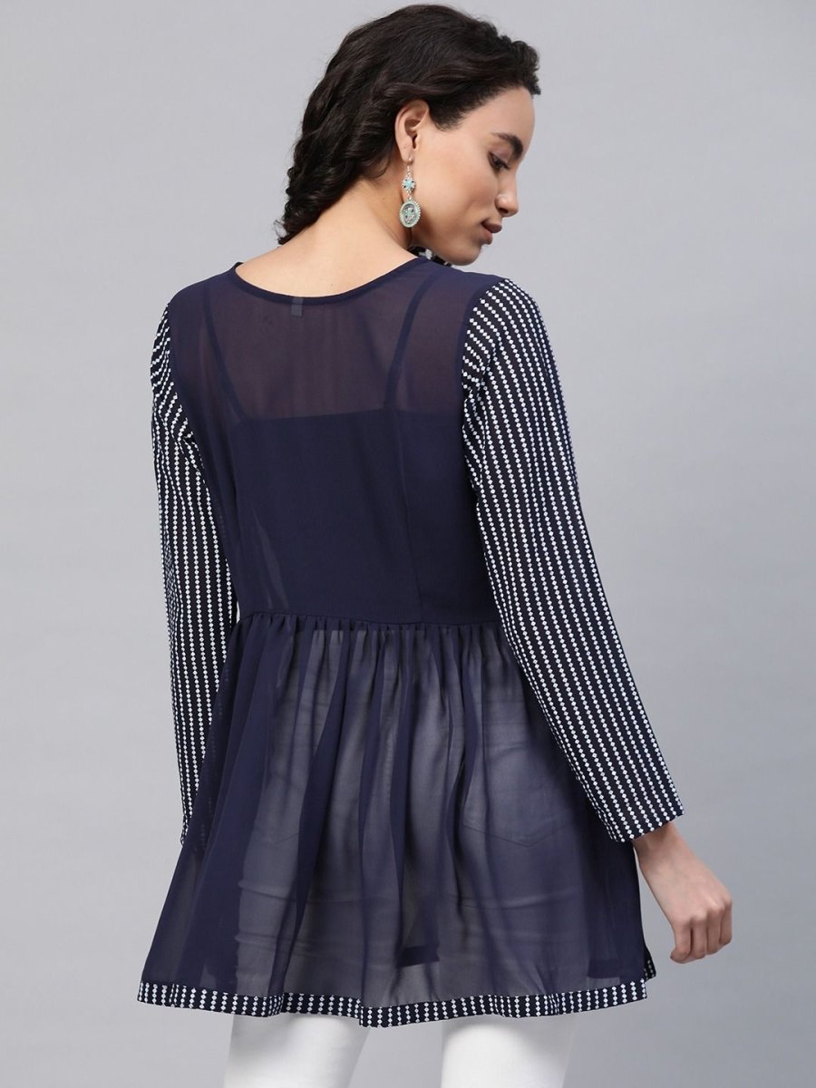 Ahalyaa Women Navy Blue Georgette Khari Print Tunic | Swadesiicart