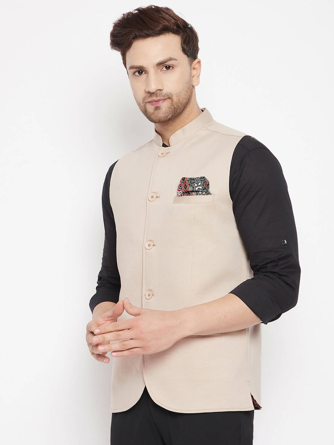 Even Apparels Cream Merino Men Woven Nehru Jacket BF715 | Swadesiicart