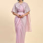 Light Lavendar Satin Solid Ready to wear Saree with stitched Blouse - Vanita | Swadesiicart