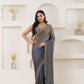 Grey Satin Pedding Designer, Printed Party Wear Ready To Wear Saree - Femina | Swadesiicart