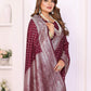 Aastha Fashion Wine Georgette Silk Zari Weaving Saree