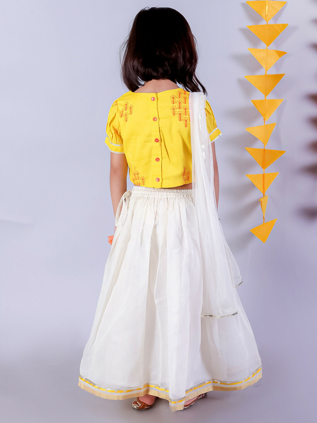 Lil Drama Festive Girls White Lehanga and Yellow Choli with Dupatta Ethnic Set | Swadesiicart