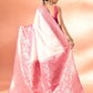 Joban Fashion White & Rani Pink Plain With Weaving Border Banarasi Silk Sarees | Swadesiicart