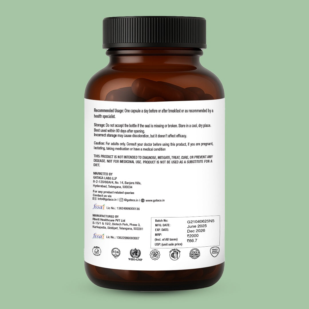 GATACA Pure β-NMN 500 mg Capsules with Nicotinamide Mononucleotide for More Energy, More Endurance, More Life | Swadesiicart