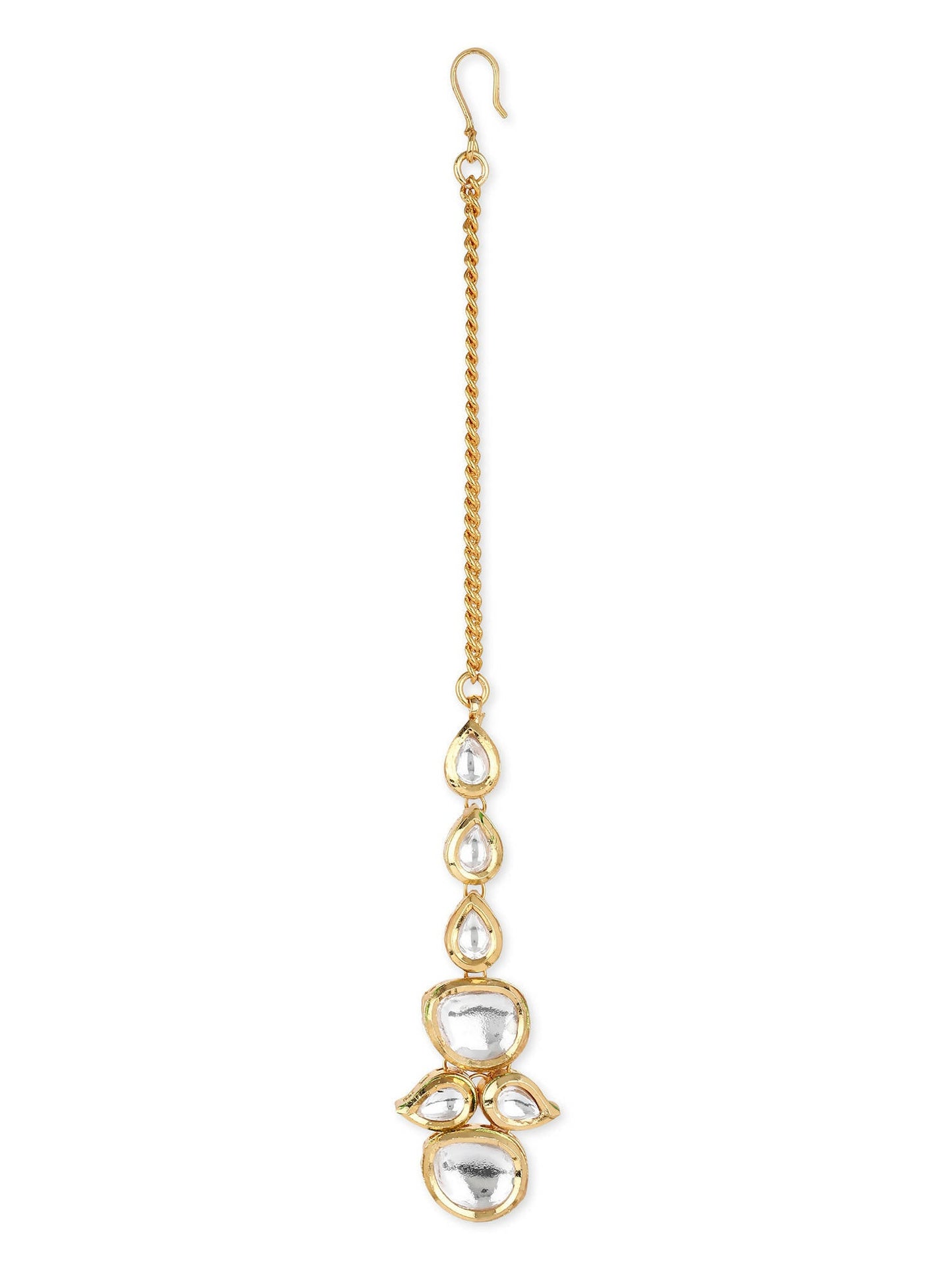 Gold-Polished White Kundan-Studded Maangtikka - Ruby Raang | Swadesiicart