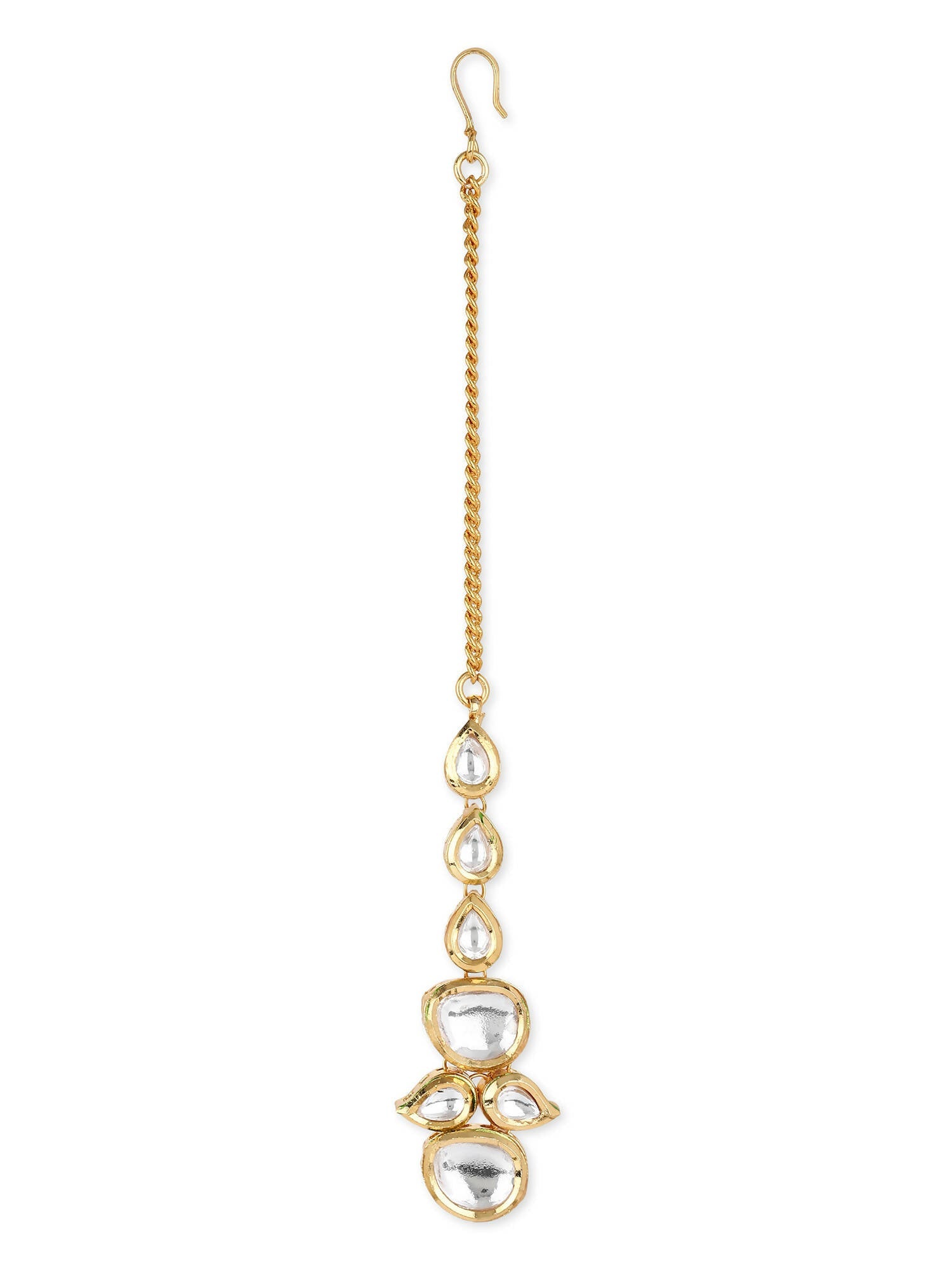 Gold-Polished White Kundan-Studded Maangtikka - Ruby Raang | Swadesiicart