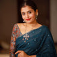 Blue Pure Linen Ethnic Motifs Saree with Unstitched Blouse - Hiral Fashion | Swadesiicart