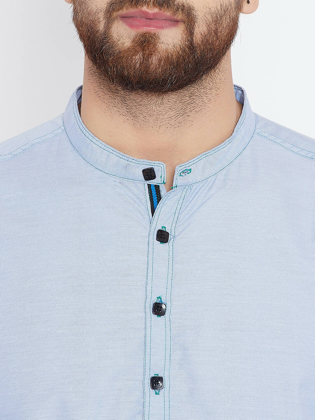 Even Apparels Blue Pure Cotton With Band Collar Men's Kurta | Swadesiicart