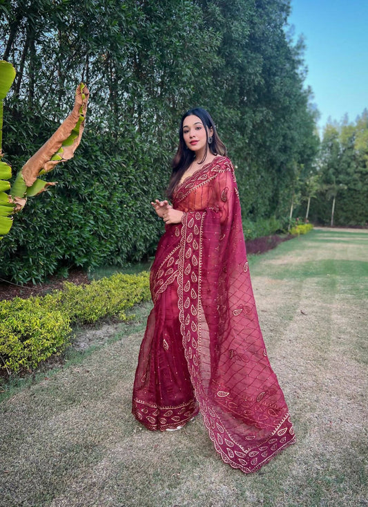 Vamsee Pink Organza Saree - Swadesiicart