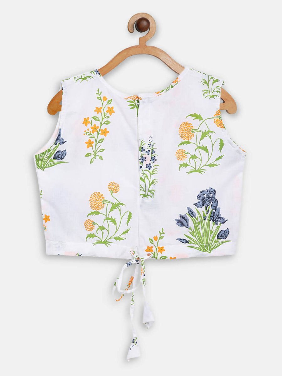 Ahalyaa Off White Cotton Printed Kids Top and Palazzo With Net Jacket For Girls | Swadesiicart