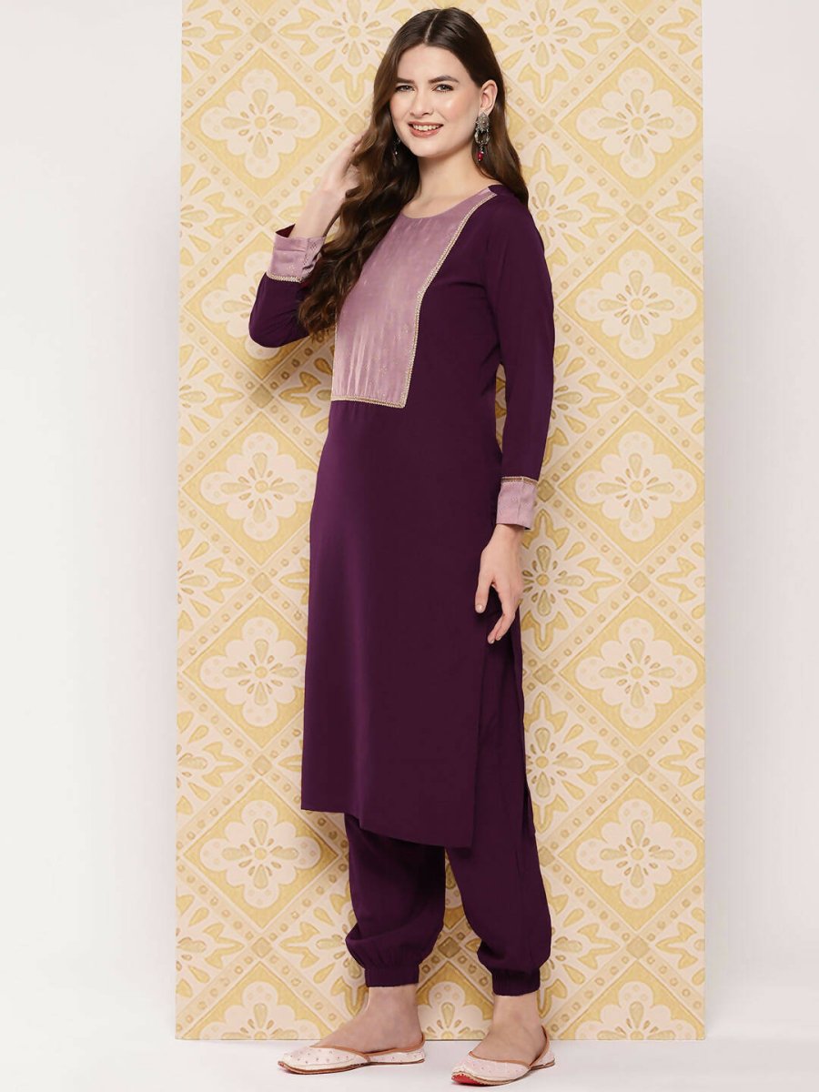 Ahalyaa Women's Traditional wear Kurta Set - Burgundy | Swadesiicart