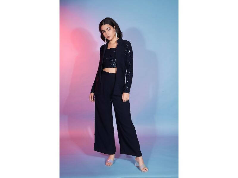 Navy Georgette Sequence With Thread Designer Co-Ord Set - Flory - Swadesiicart