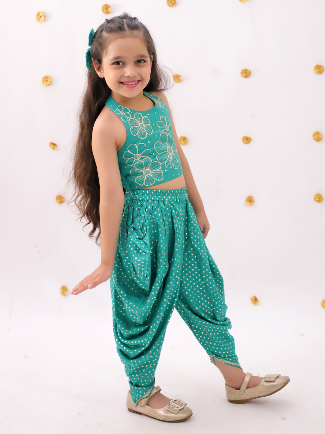 Lil Drama Khilkhilahat Green Crop Top and Dhoti SeT For Girls | Swadesiicart