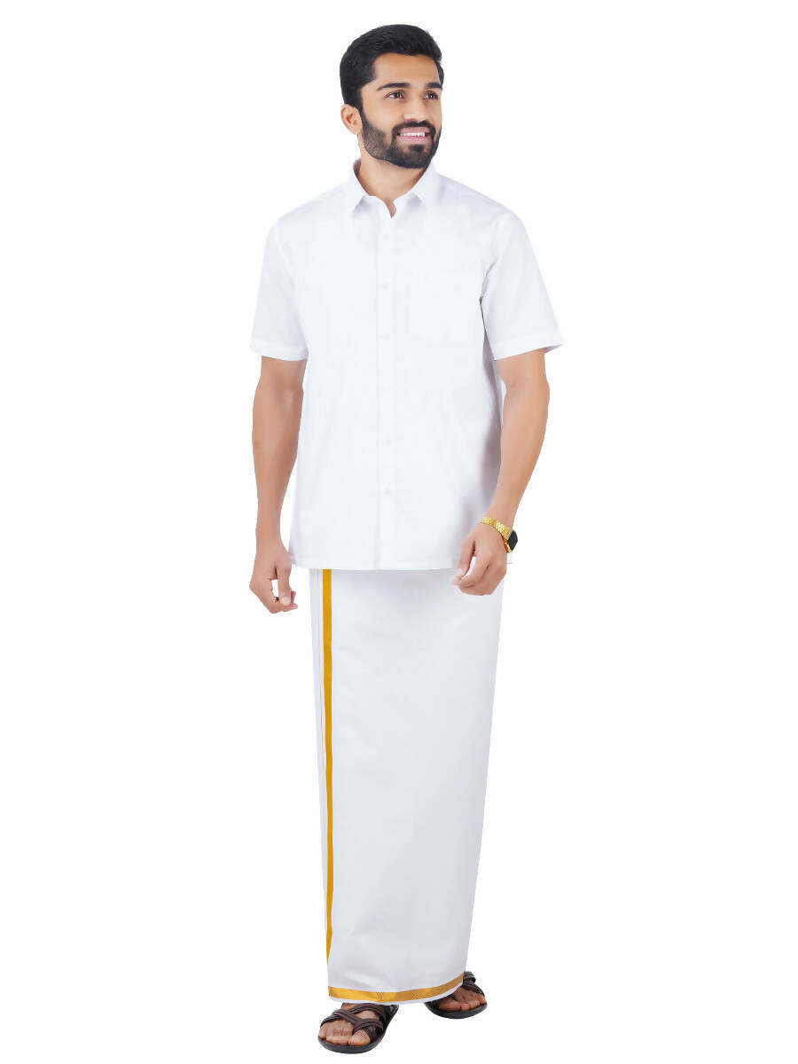 Ramraj Cotton Mens Half Sleeve Royal Cotton White Shirt | Swadesiicart