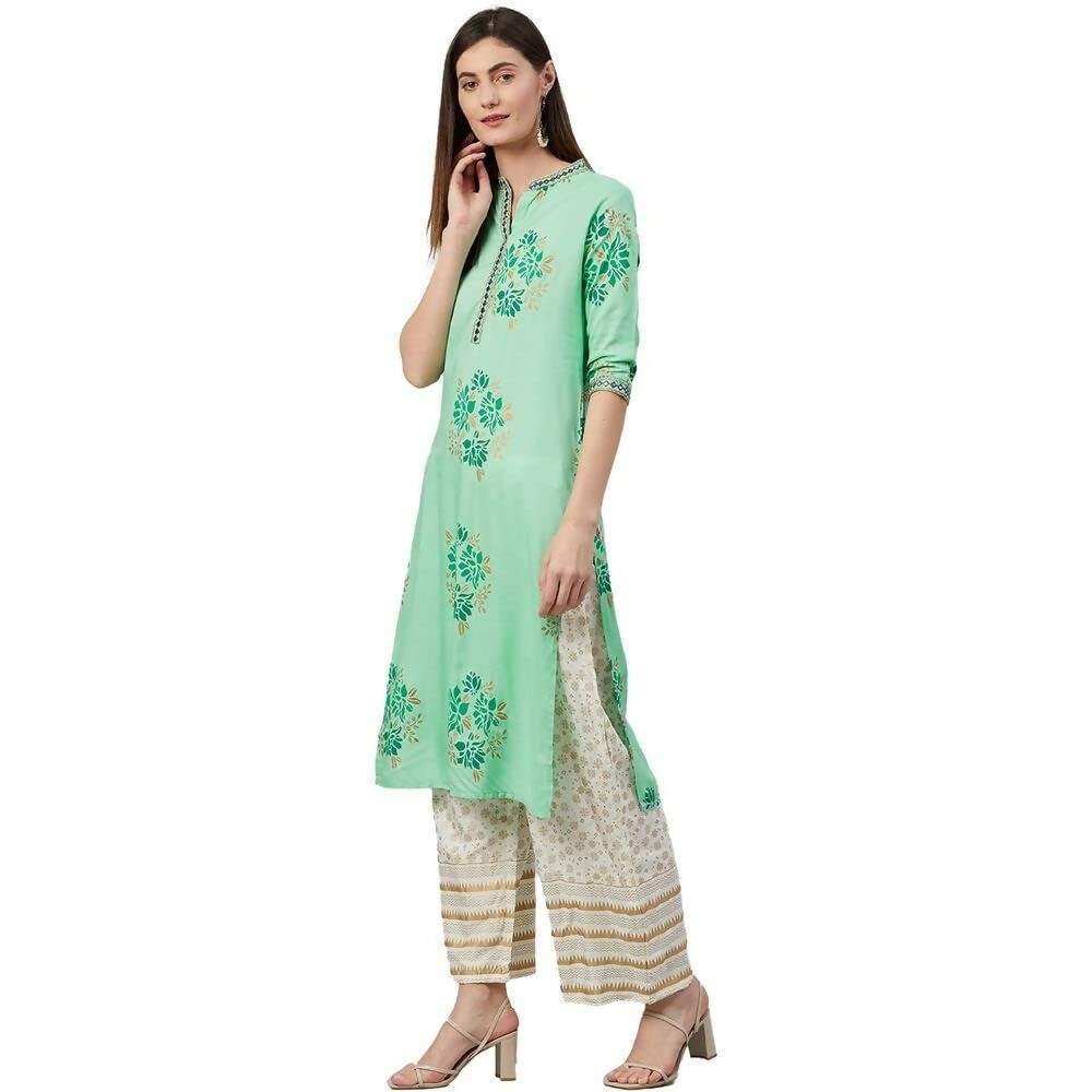Anubhutee Women's Green Ethnic Printed Kurta with Palazzos | Swadesiicart