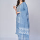 NOZ2TOZ Women's Printed & Embroidered Straight Cotton Sky Blue Kurta Pant With Dupatta (3Pcs Set) - Swadesiicart