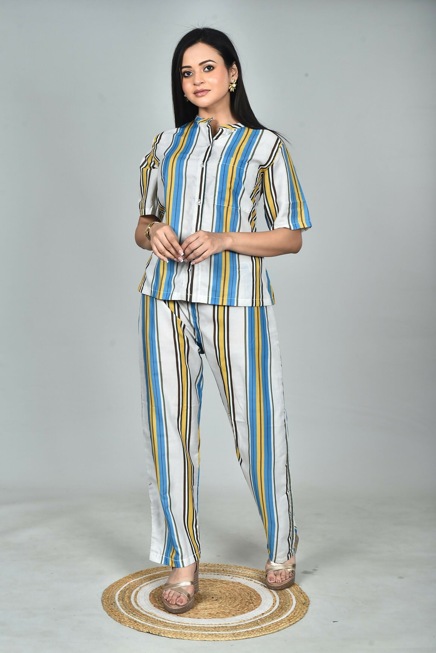 Morchari Digital Print Semi Muslin Co-Ord Set Top & Trouser-Multicolor - Swadesiicart