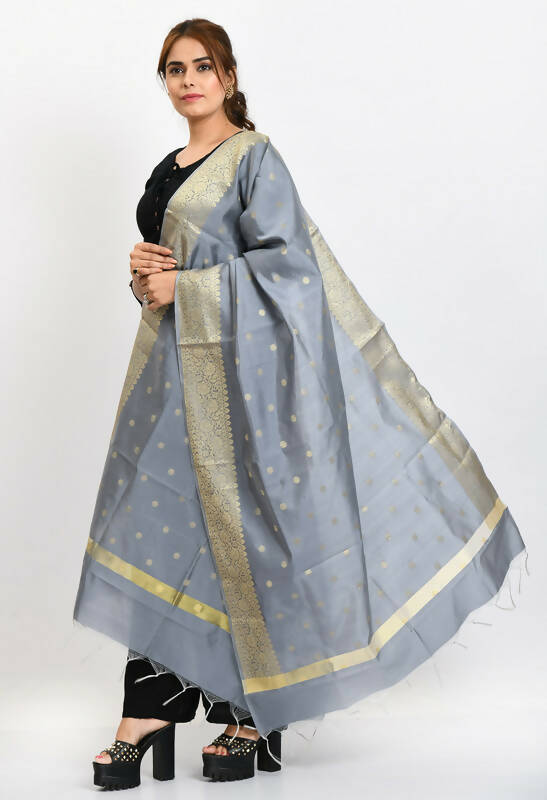 Mominos Fashion Moeza Women's Banarsi Silk Woven Design Grey Dupatta - Swadesiicart