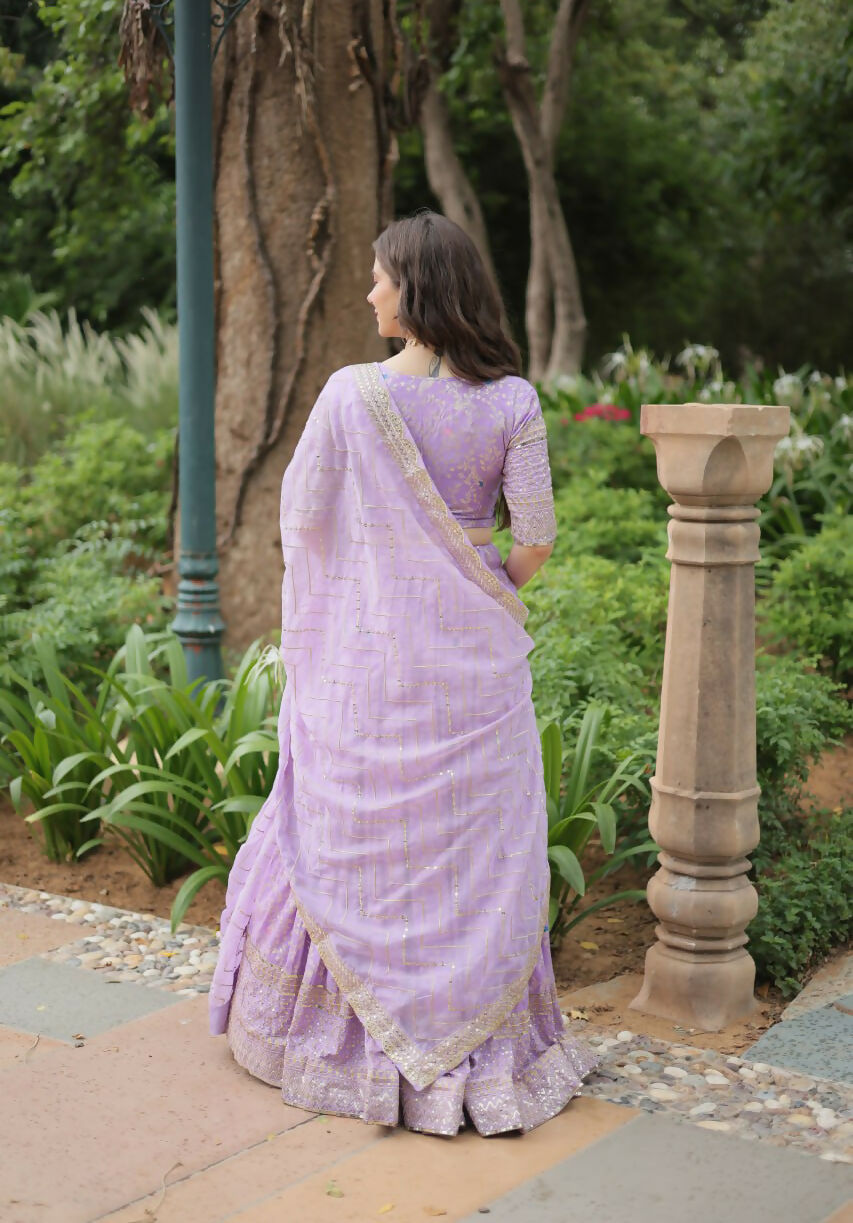 Lorenvalley Lavender Pure Viscose Jacquard with Golden Embroidered Sequins work Lehenga Choli | Swadesiicart