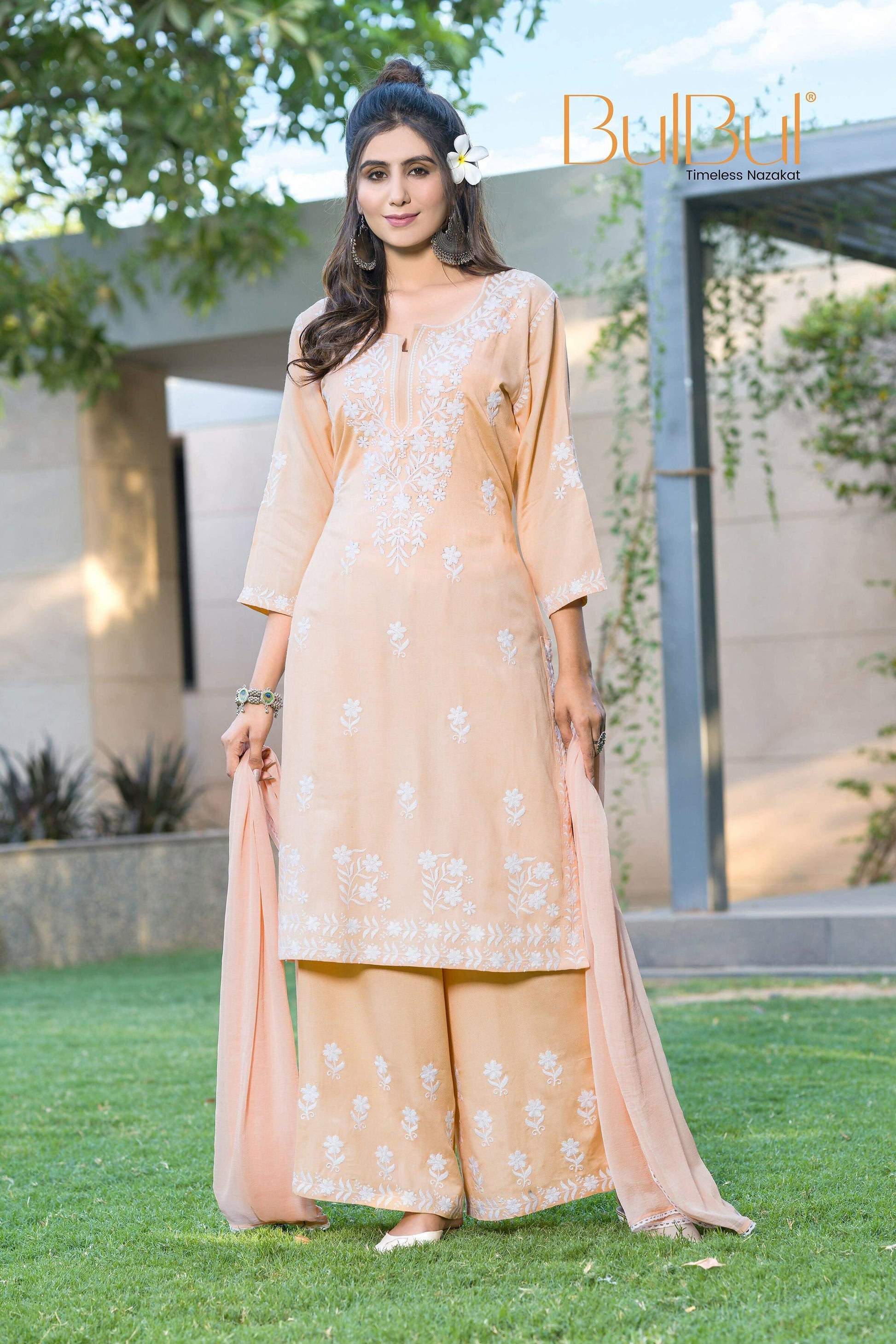 BulBul Meher Rayon Peach Kurta Set with Dupatta - Swadesiicart