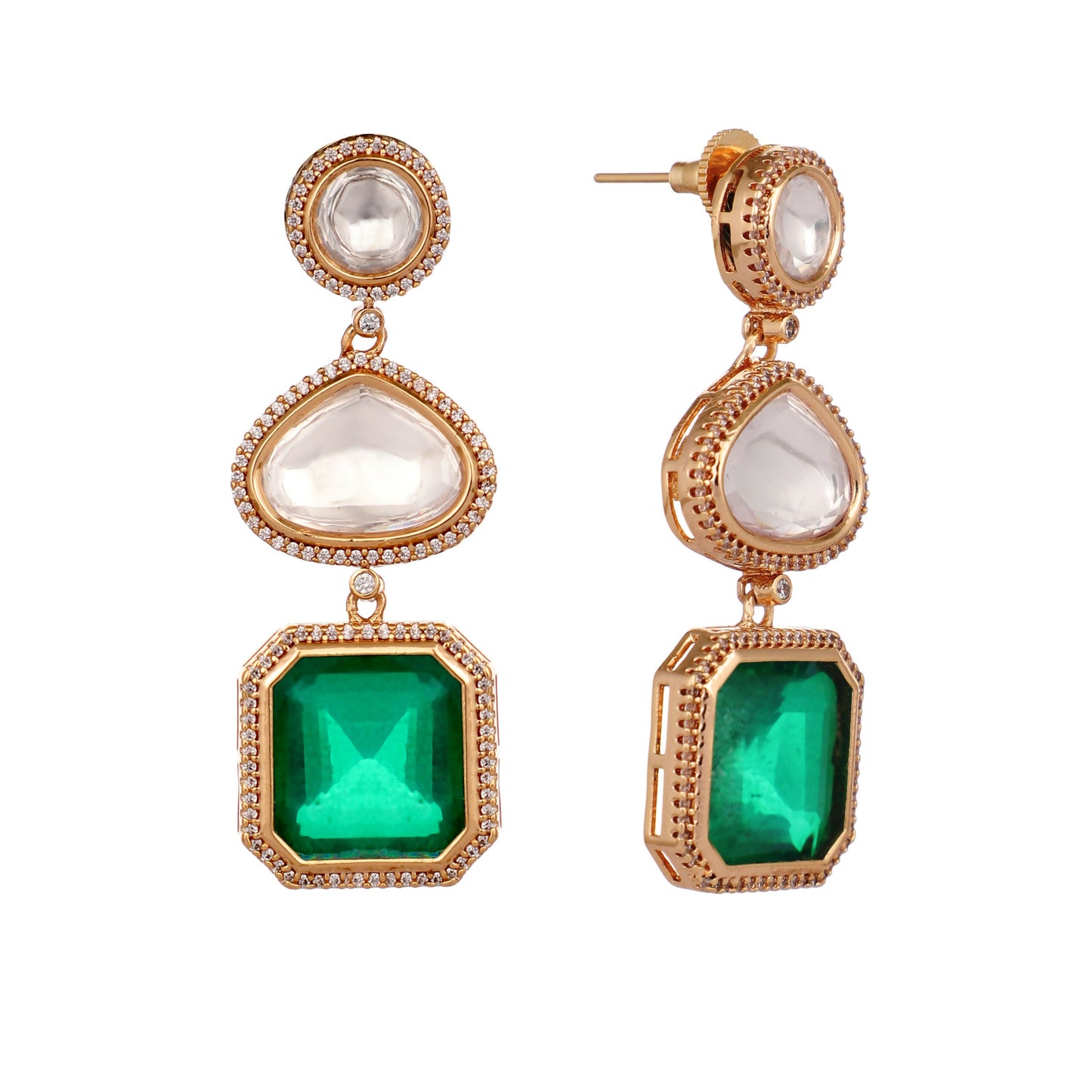 Nuyug Emerald Drop Anti Tarnish Sparkle Earrings | Swadesiicart