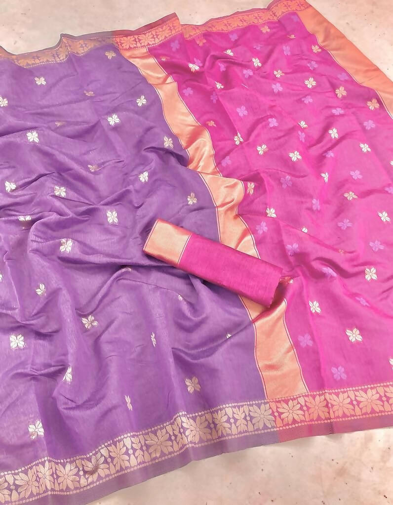 DEIANA'S Beautiful Designer Golden zari Soft Cotton Saree - Lavender - Swadesiicart