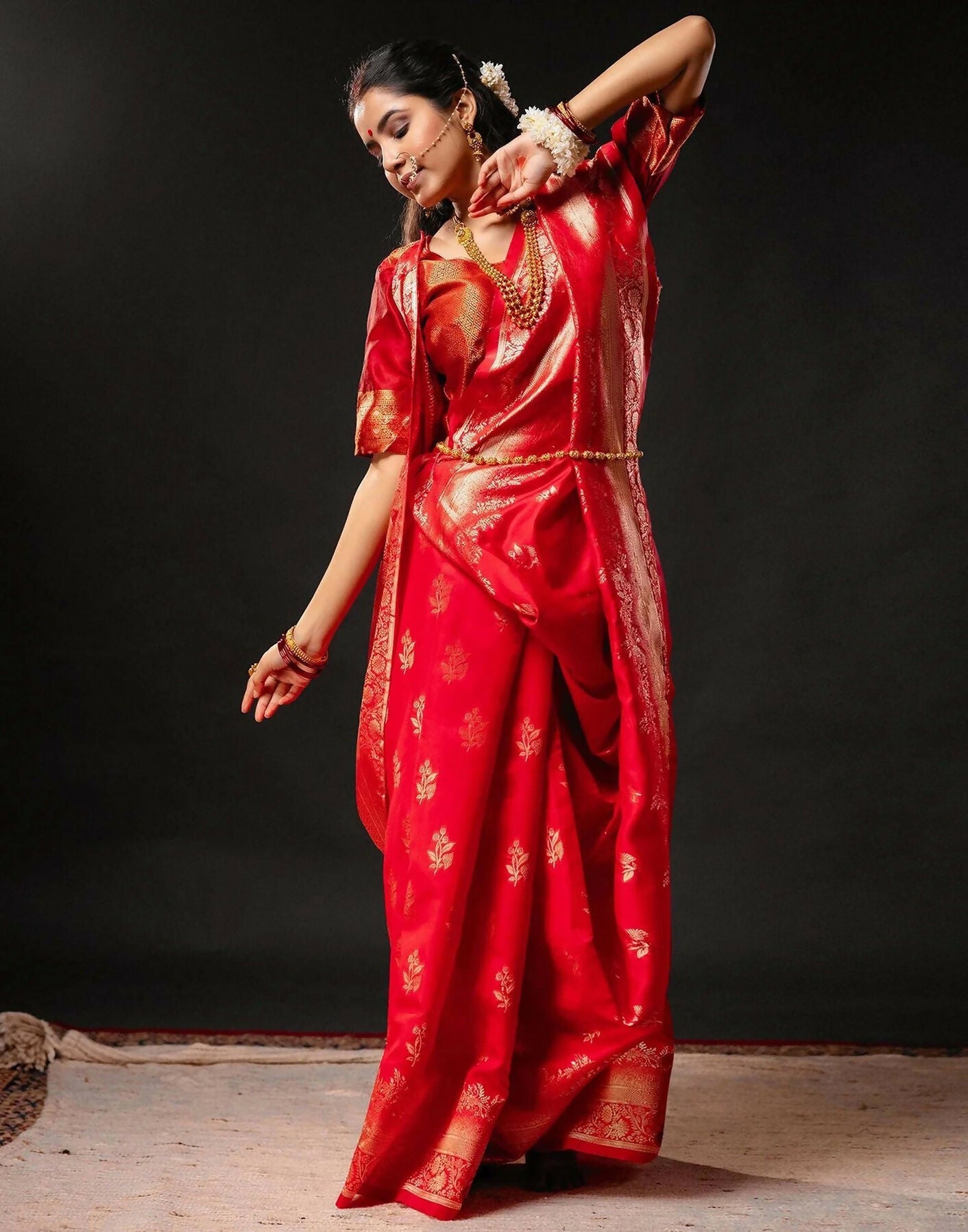 Joban Fashion Silk Banarasi Red & Golden Color Saree | Swadesiicart
