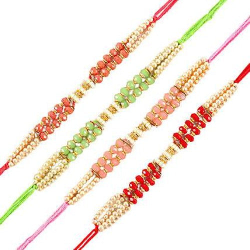 Set of 4 Pretty Pearls Rakhi and Kaju Katli Box | Swadesiicart