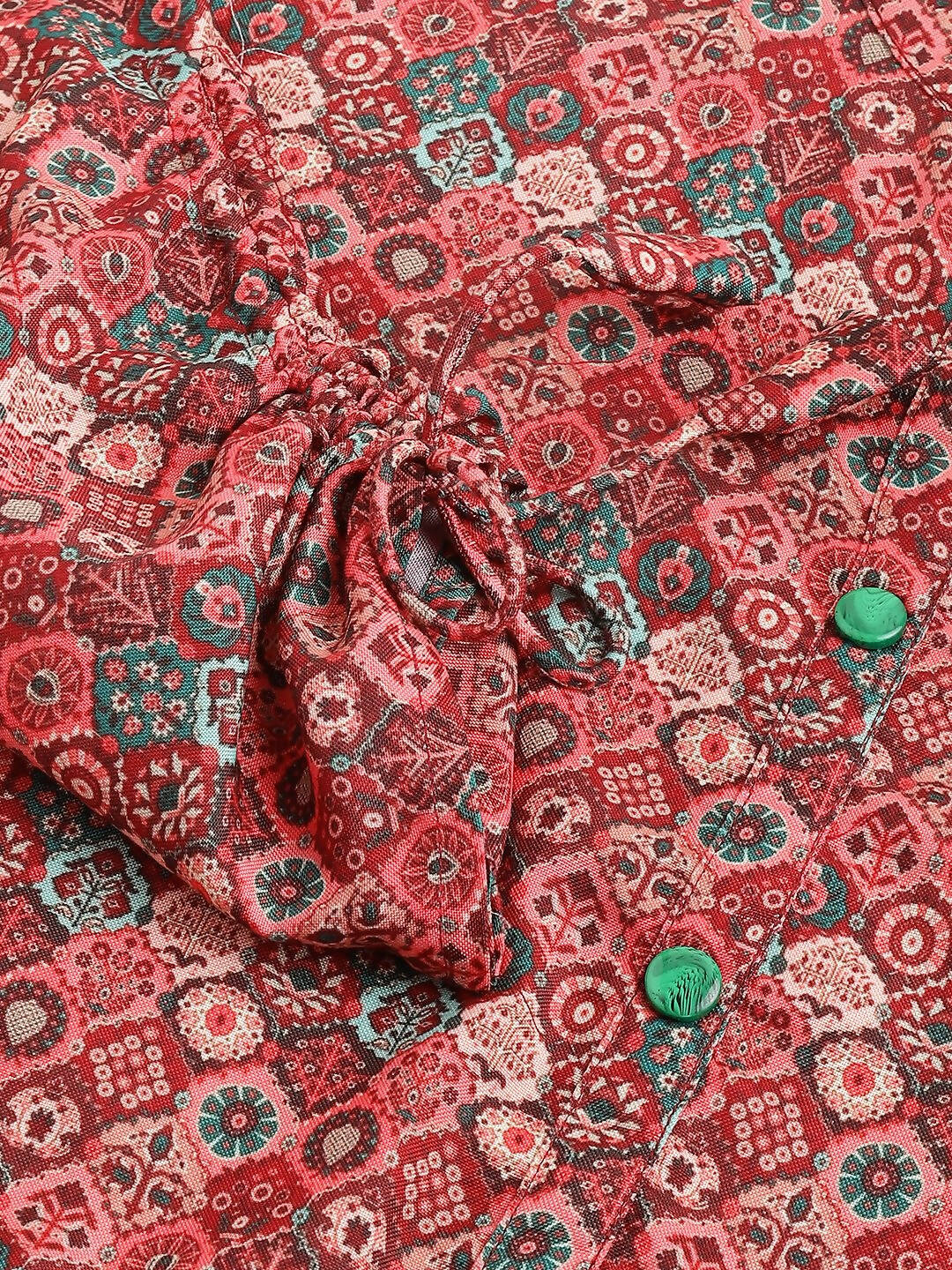 Red Poly Rayon Digital Printed A-line Top - Tarini - Swadesiicart