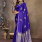 Joban Fashion Royal Blue Floral Motifs Banarasi Silk Sarees | Swadesiicart