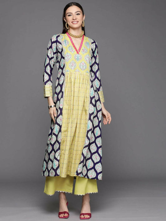 Ahalyaa Womens Yellow Cotton Digital Printed Kurta Palazzo Set | Swadesiicart