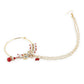 Gold-Polished White Red Kundan Studded Beaded Chained Nose Ring - Ruby Raang | Swadesiicart