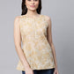 Ahalyaa Women Beige Cotton Gold Printed Tunic | Swadesiicart