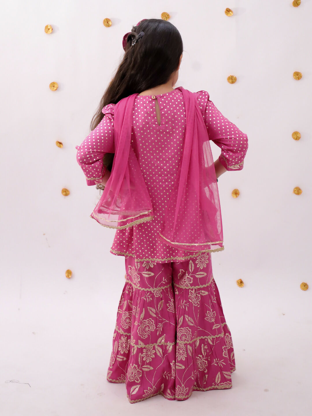 Lil Drama Khilkhilahat Pink Kurta Sharara With Dupatta Set For Girls | Swadesiicart