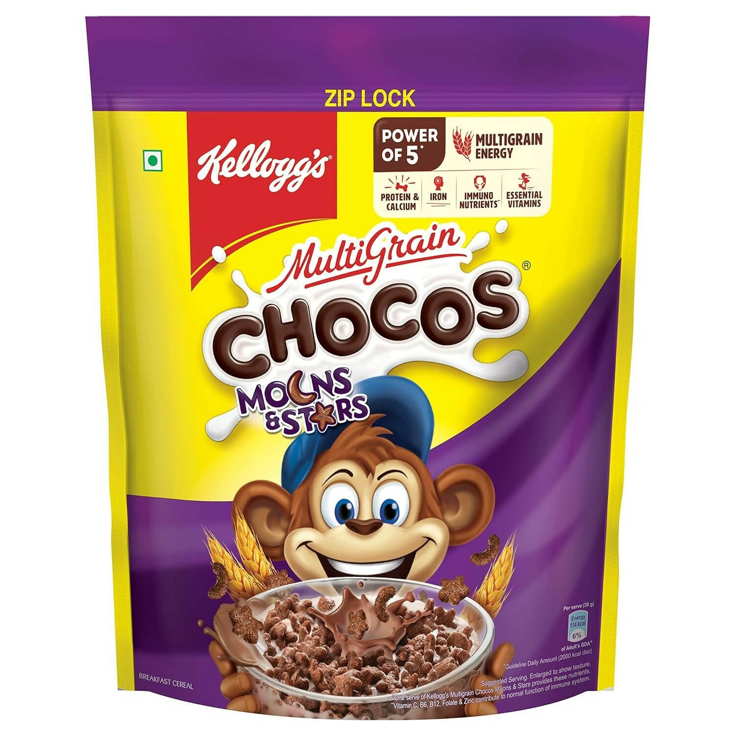 Kellogg's Multigrain Chocos Moons & Stars, High In Calcium & Protein,Essential Vitamins,Iron & Immuno Nutrients - Swadesiicart