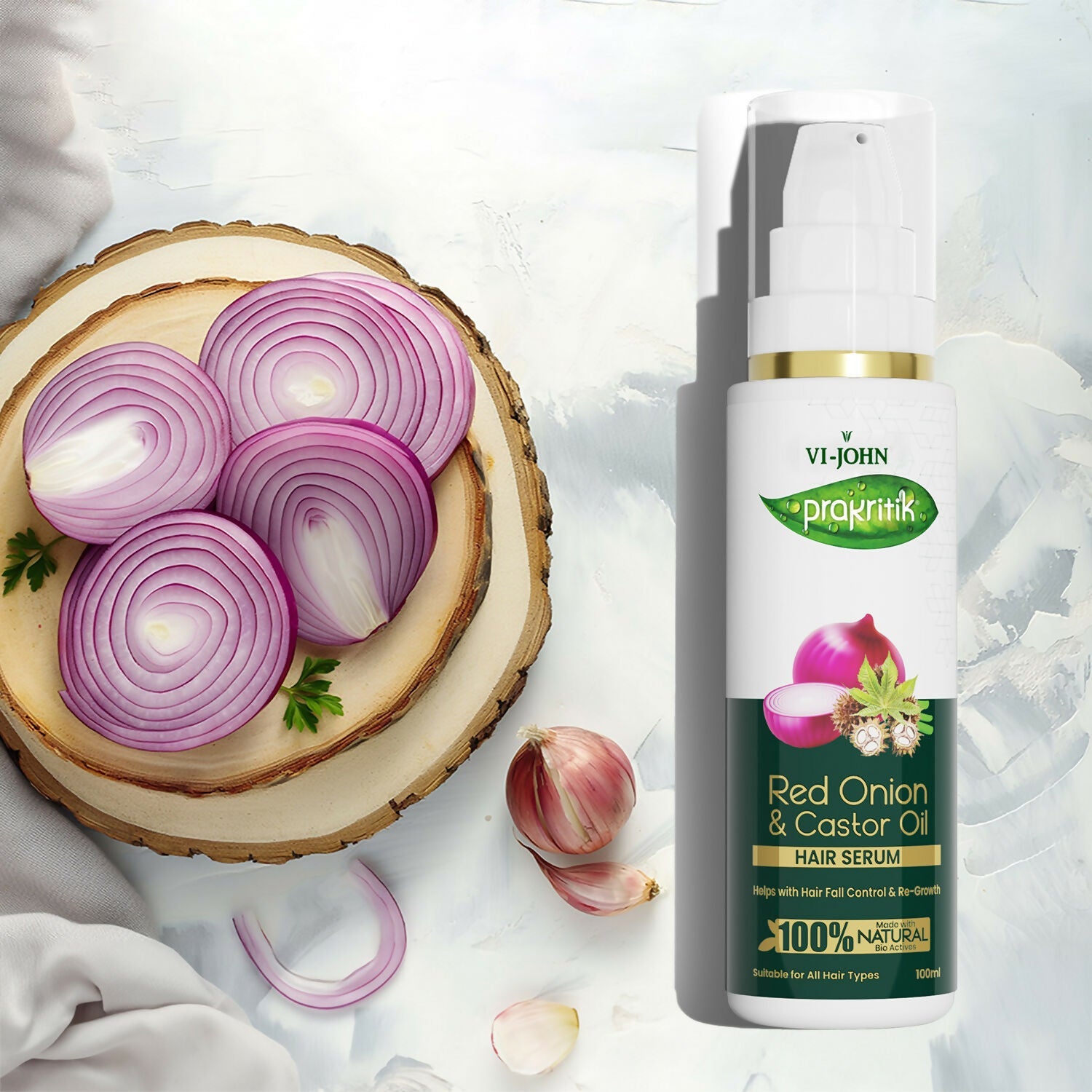 VI-JOHN Prakritik Red Onion & Castor Oil Hair serum, Reduces Hair Loss, 100% Natural Bio Actives Hair Oil | Swadesiicart