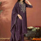 The52 Wine Women's Gorgeous Vichitra Fabric Embroidered Work Straight Kurta Pant and Dupatta Set - Swadesiicart