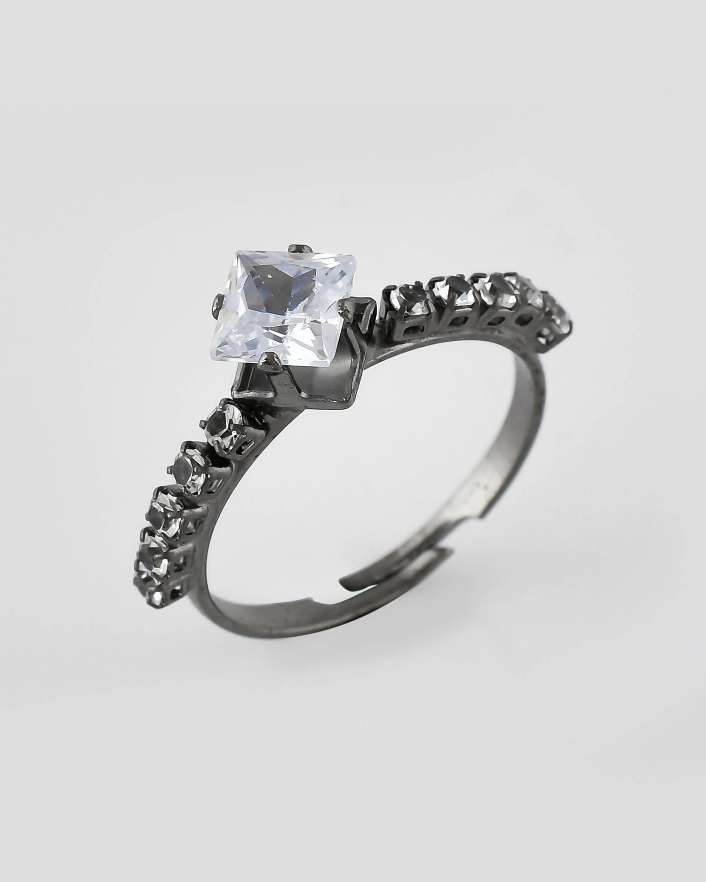 VOJ white CZ-detail Stainless Steel Cubic Zirconia Rhodium Plated Adjustable Finger Ring | Swadesiicart