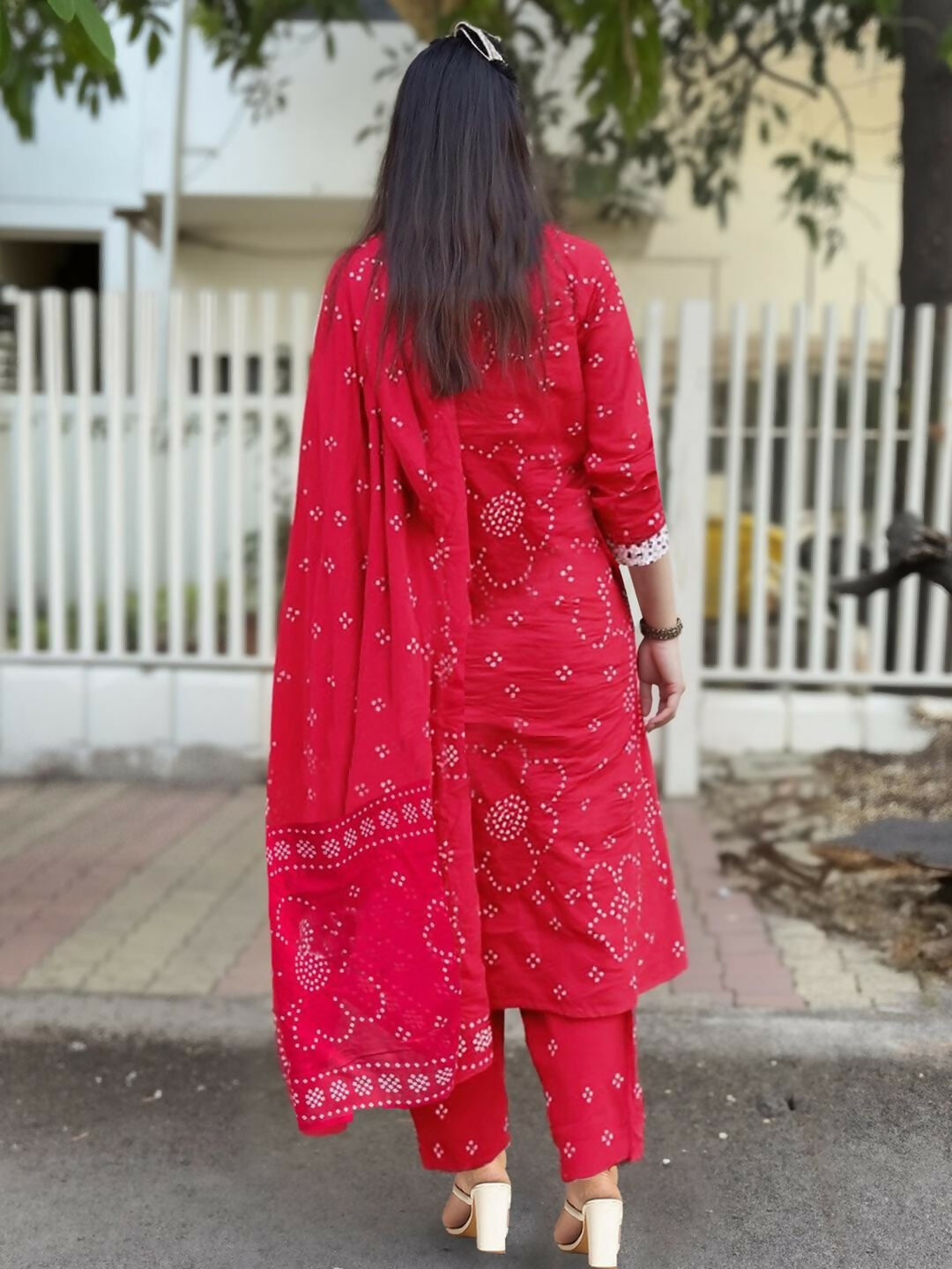 The52 Red Women's Beautiful Rayon Fabric Printed Work Straight Kurta Pant and Dupatta Set - Swadesiicart