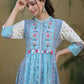 Juniper Women's Skyblue Cambric Printed Flared Dress | Swadesiicart