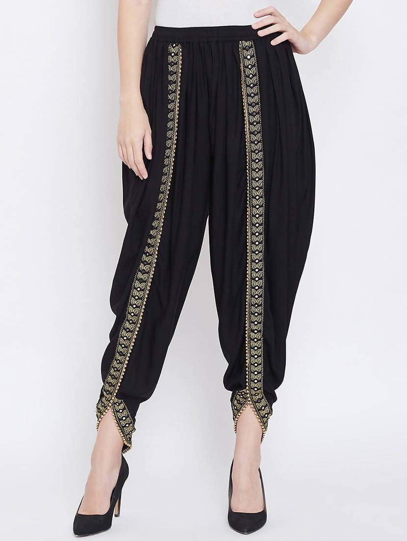 Indian Clothing Cheera Women’s Black Dhoti With Golden Lace - Swadesiicart